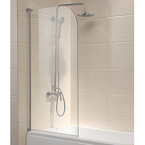 55"X31" Bath Shower Door 1/4" Clear Glass Pivot Radius Frameless Chrome Finish 